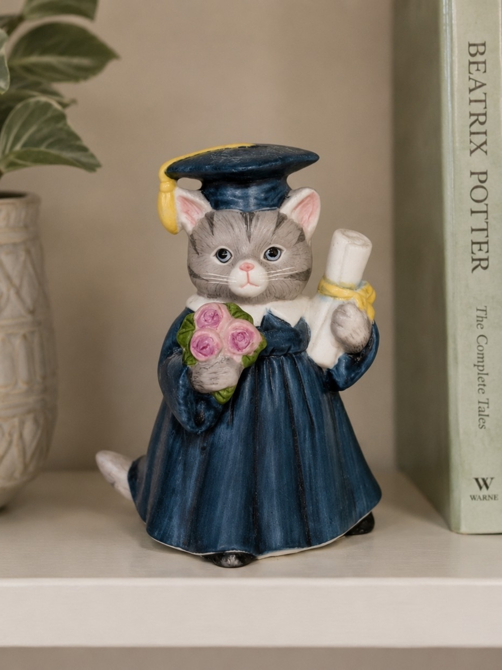 Schmid Kitty Cucumber Graduate Cat Figurine 1987 B. Shackman Vintage